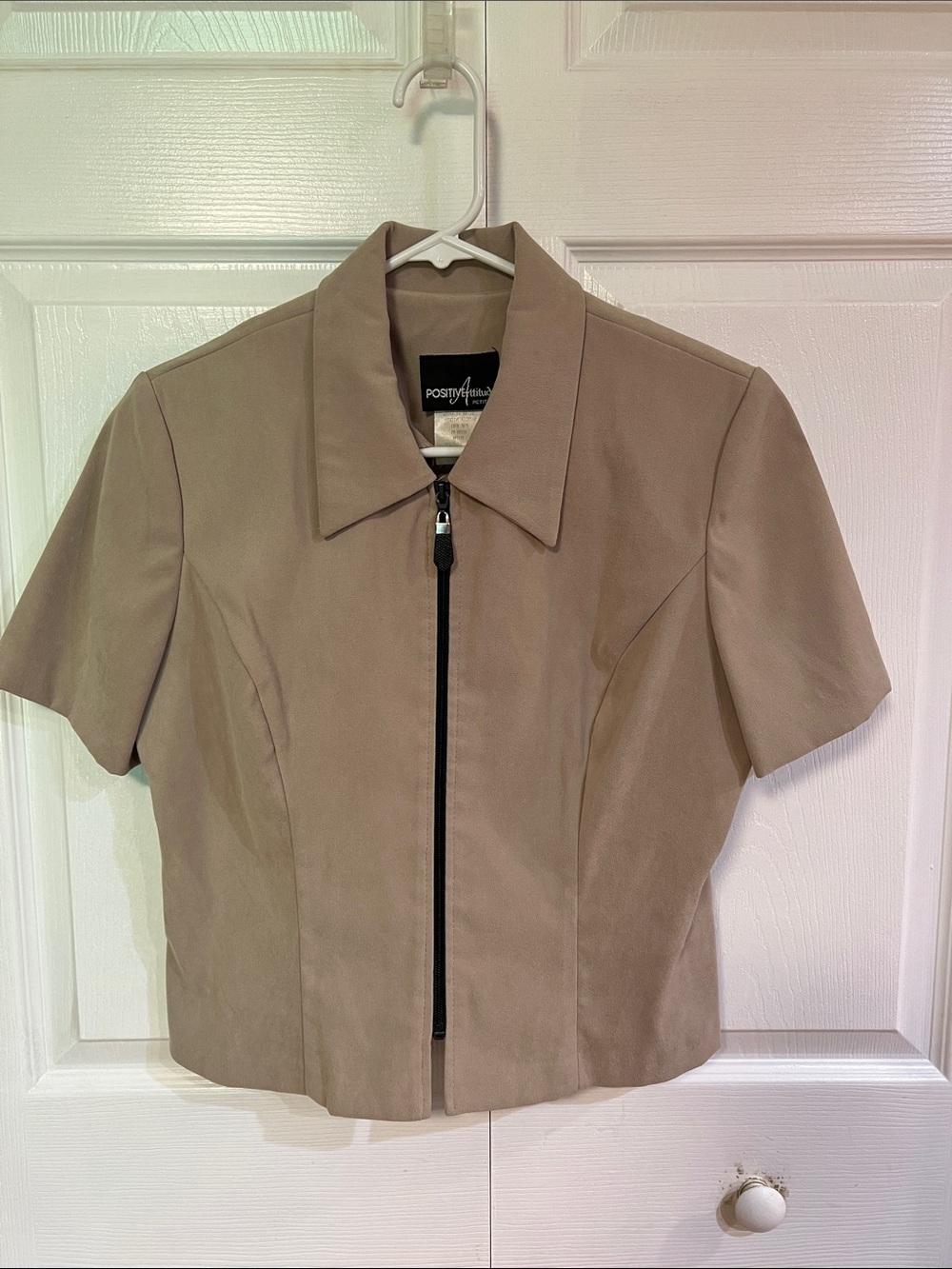Vintage 1990’s Positive Attitude Taupe Short Sleeve Zip-Up Blazer